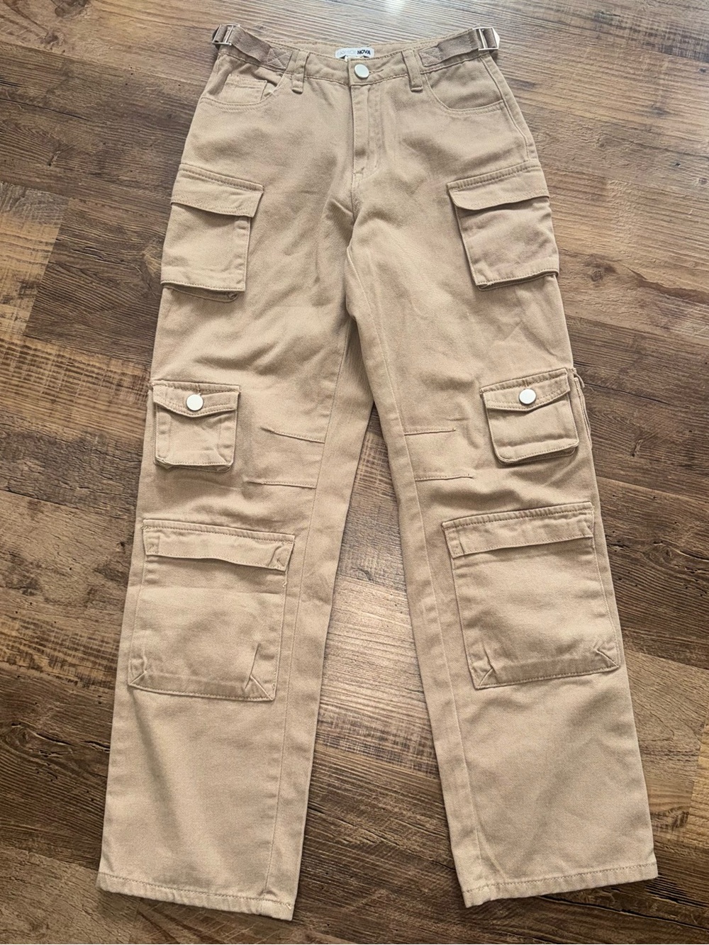 Fashion Nova Cargo Pants XS Beige High Rise Utility Straight Leg 25 Inch Waist